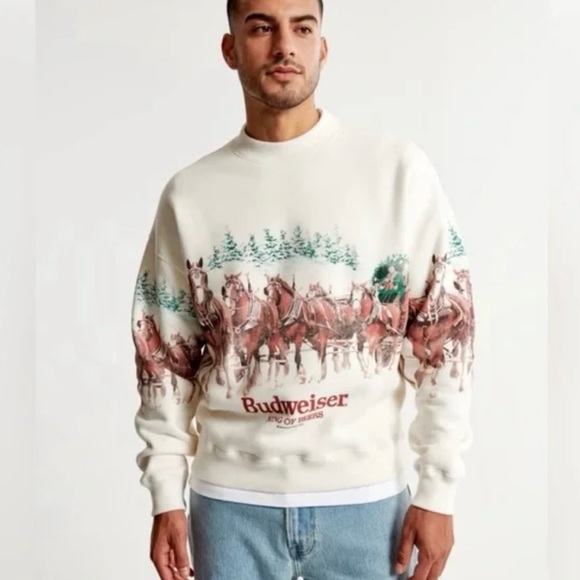 Abercrombie Fitch Holiday Budweiser Crewneck Sweatshirt XL